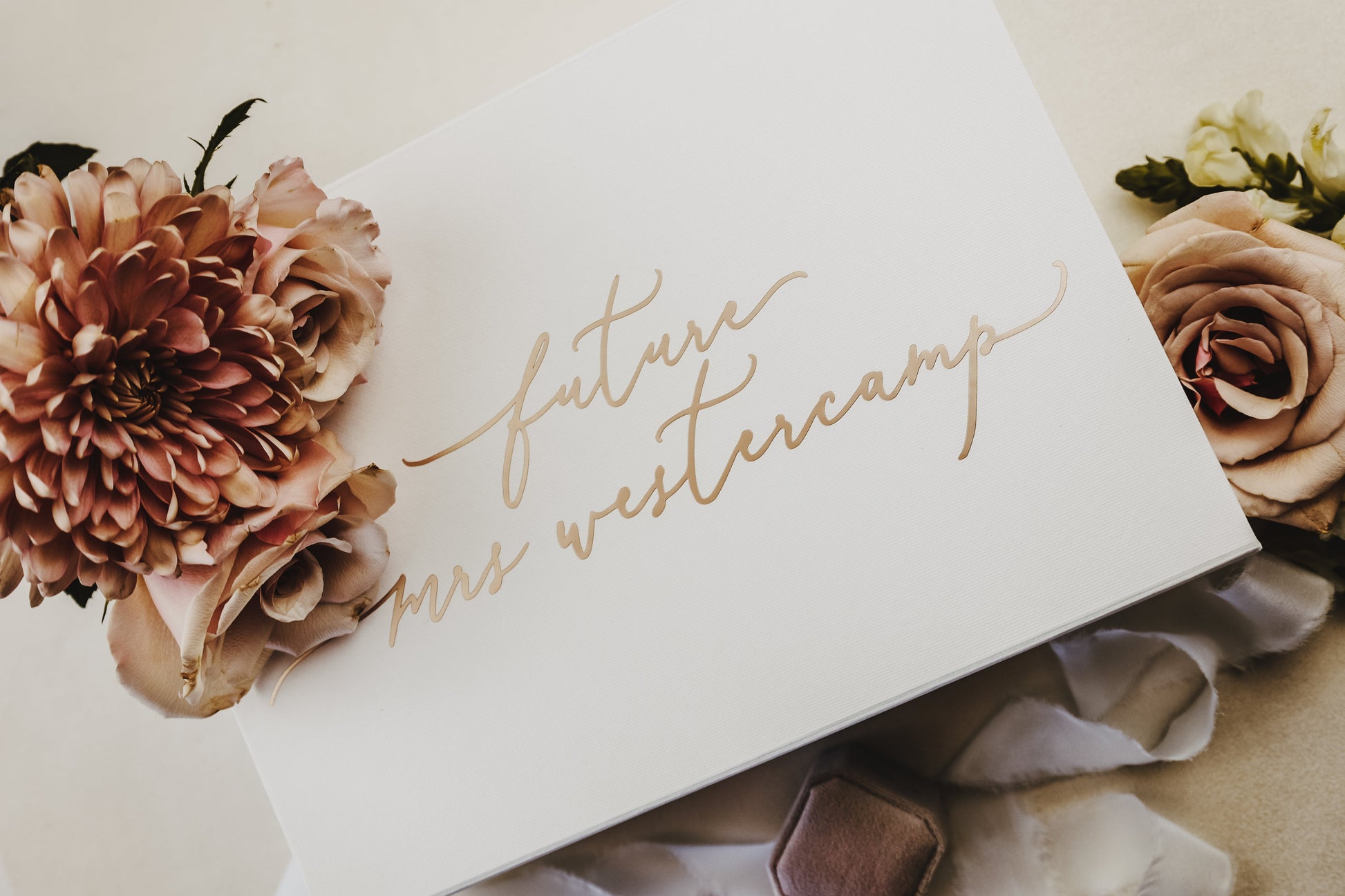 Gift the Bride with a Beautiful High Quality Box for her Bridal Shower Showing Off Her New Last Name in Calligraphy