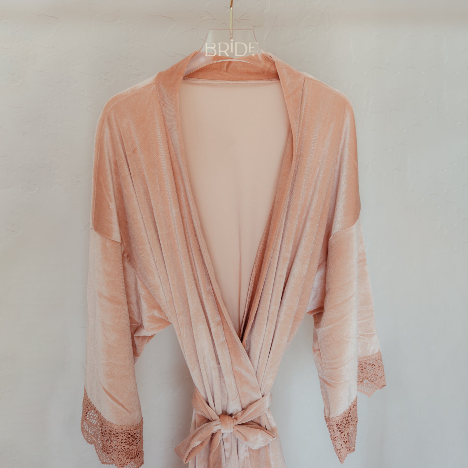 Beautiful velvet robe with lace sleeves, a classic and elegant bridesmaid choice