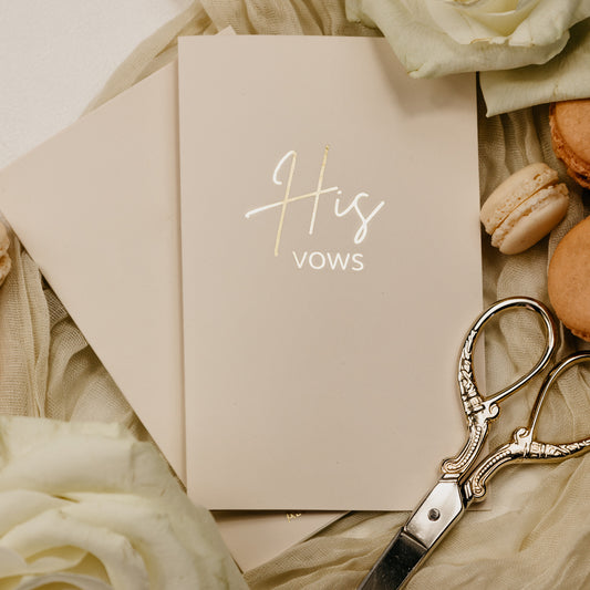 Soft touch cover vow books, handmade and personalized with foiled bride and groom names and wedding date.