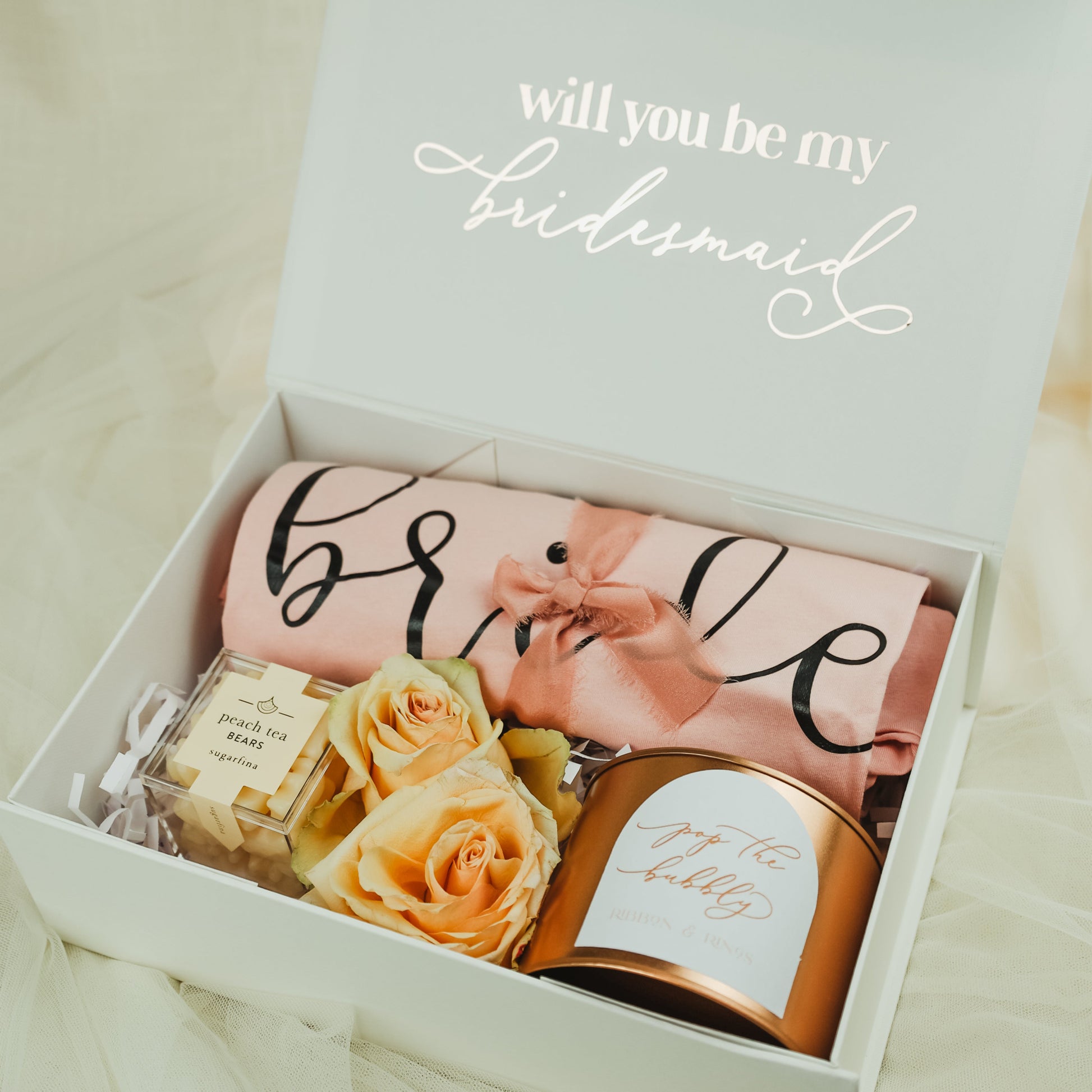 Will You Be My Bridesmaid? Personalized Gift Box with Candle and "Team Bride" T-Shirt