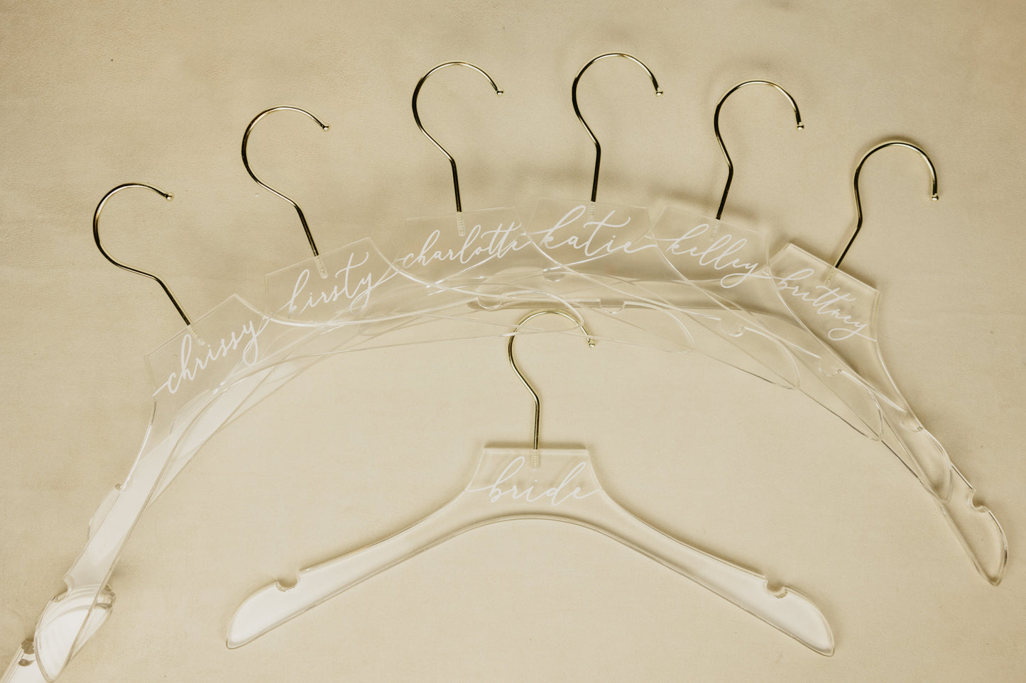 Calligraphy text on an acrylic hanger, a beautiful and practical present for your bridesmaids