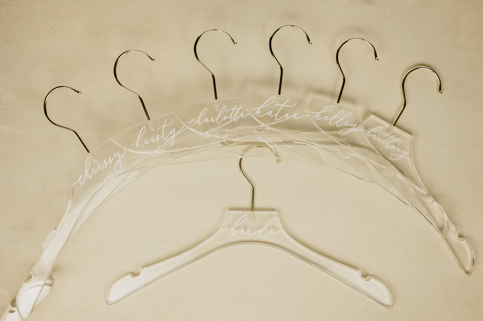 Calligraphy text on an acrylic hanger, a beautiful and practical present for your bridesmaids