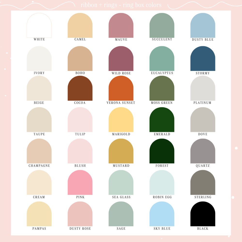 Velvet Fabric Colors Available for Your Personalized Velvet Ring Box from Ribbon & Rings