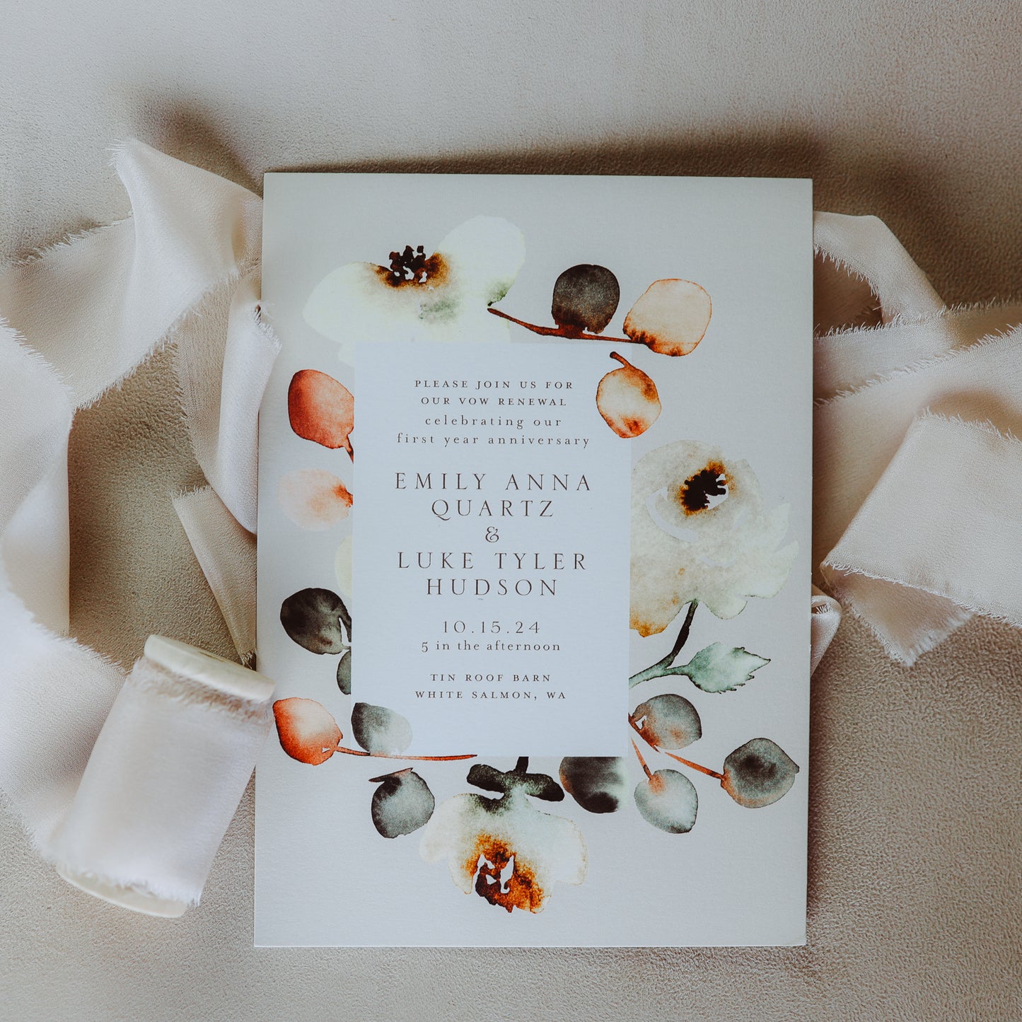 Raw edge silk ribbon for wedding invitations