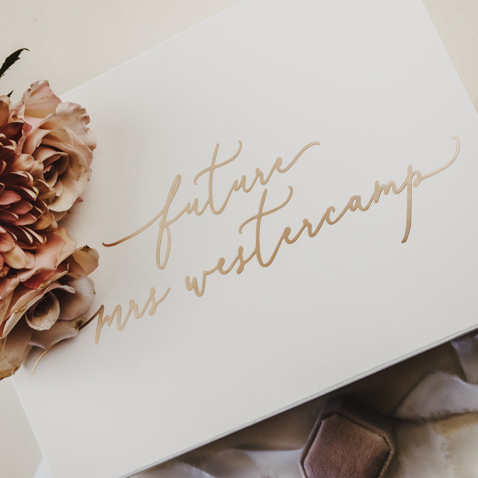 Celebrate the Bride to Be with a Wedding Shower Gift Box Featuring Her Name in Beautiful Champagne or Metallic Calligraphy