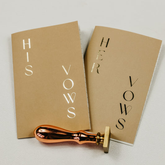 Soft touch cover vow books, handmade and personalized with foiled bride and groom names and wedding date.