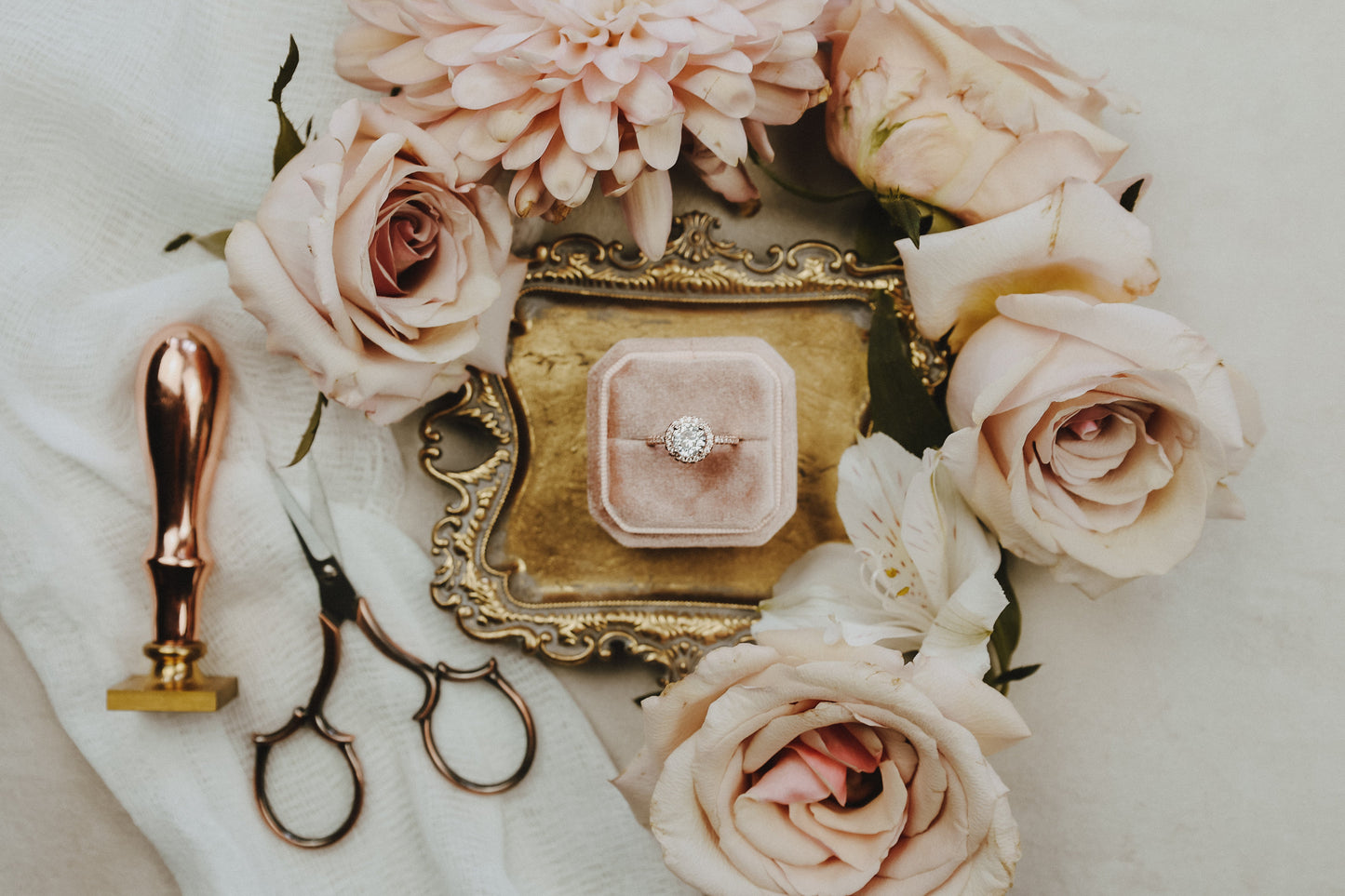 Gold Vintage Inspired Ring Dish Jewelry Styling Tray for Flat Lay Photography Wedding Details