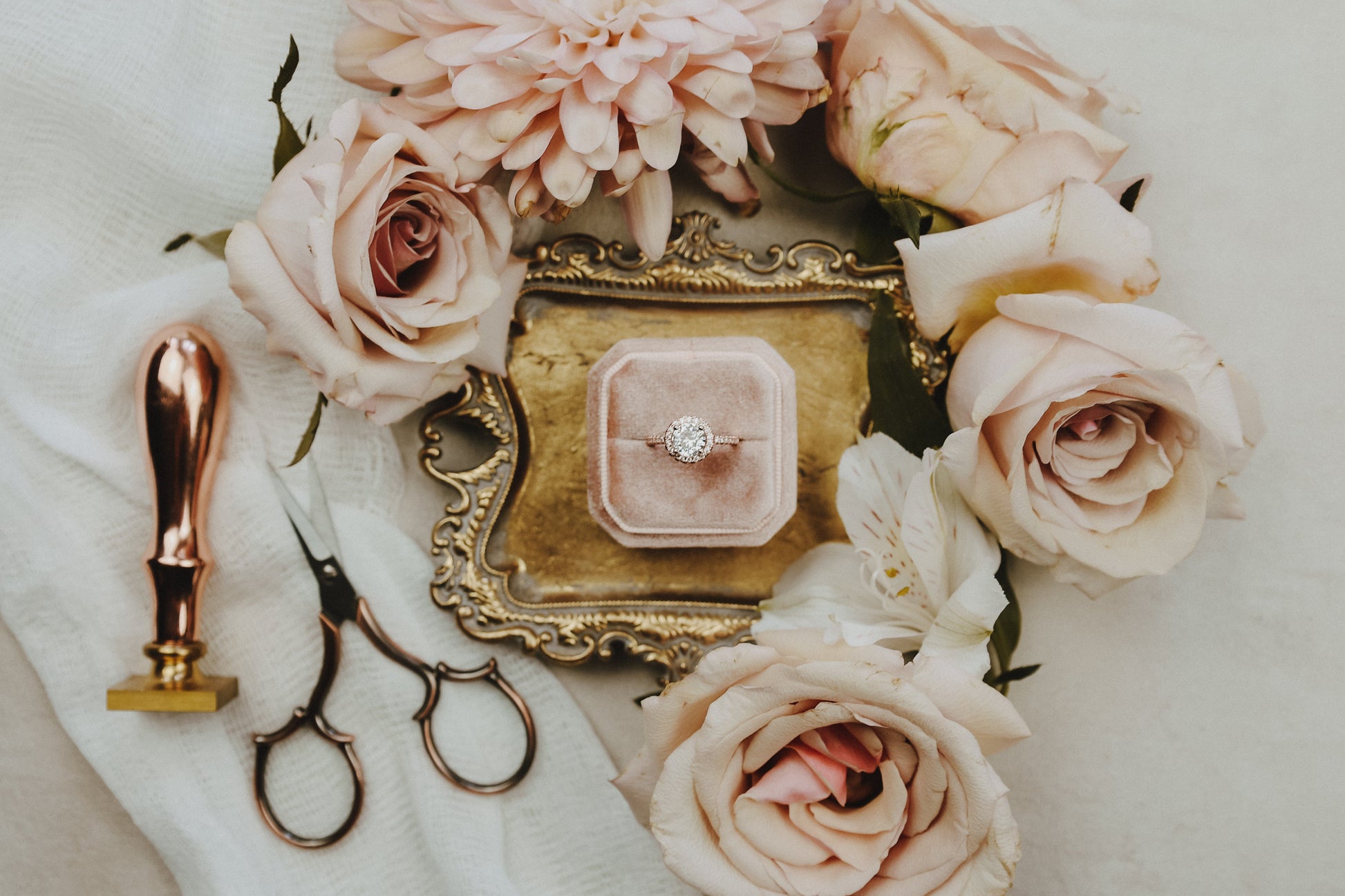 Gold Vintage Inspired Ring Dish Jewelry Styling Tray for Flat Lay Photography Wedding Details