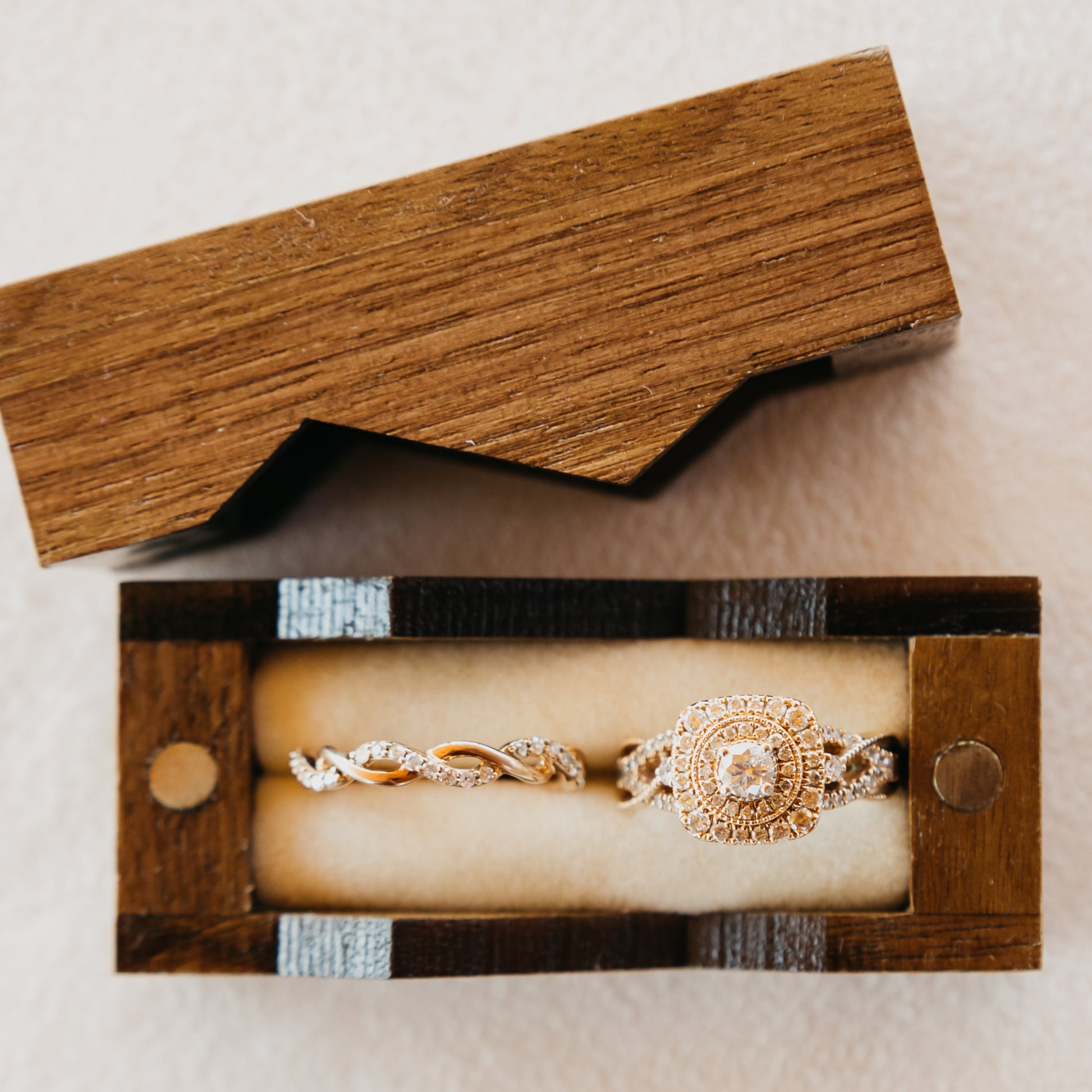 Wood Wedding Ring Box with Mountain Design