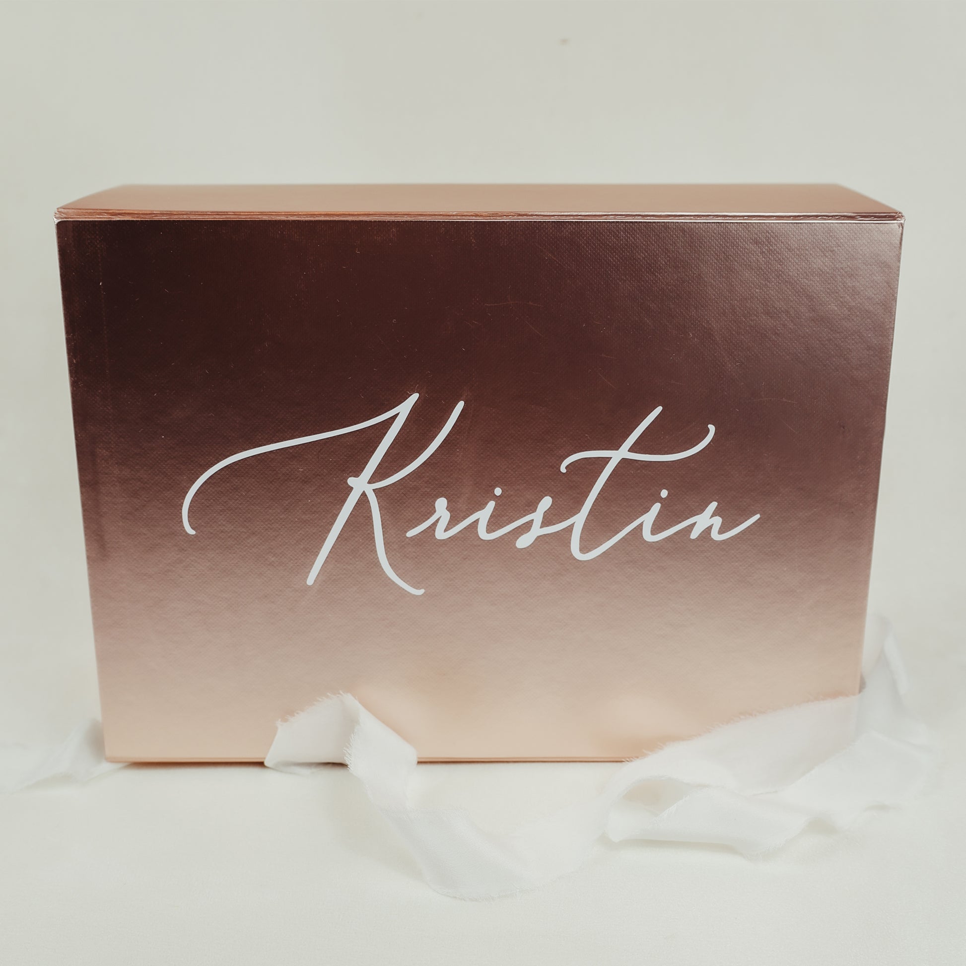 Personalize your Bridesmaid Proposal with a Gift Box Featuring Her Name in Beautiful Calligraphy Available in White or Rose Gold Box with Various Text Colors