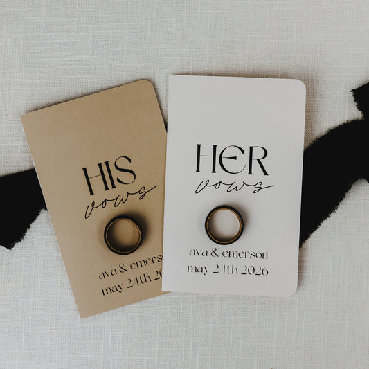 Keepsake vow books, handmade and personalized with printed details, perfect for wedding vows