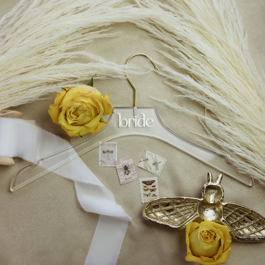 Show Off Your Wedding Gown with a Beautiful Personalized Hanger Made with High Quality Acrylic and Customized with Your Name or New Last Name on Front