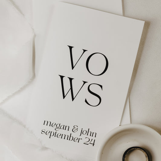 Elegant, pocket-sized vow books with personalized printed text, handmade for wedding ceremonies