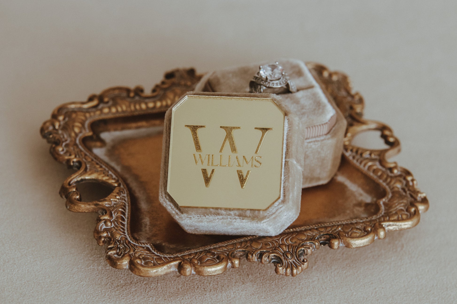 Personalized Ring Box with Monogram Initial of Last Name for Wedding Detail Photos or Proposal