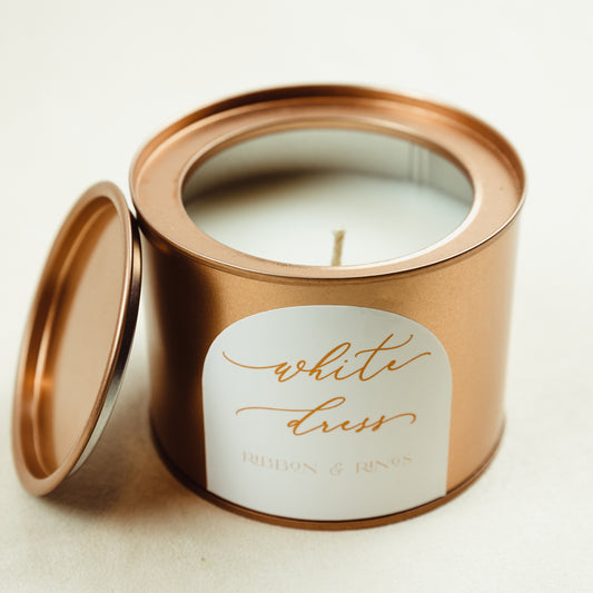 Wedding Gift Soy Candle with White Dress Label for Bridal Shower