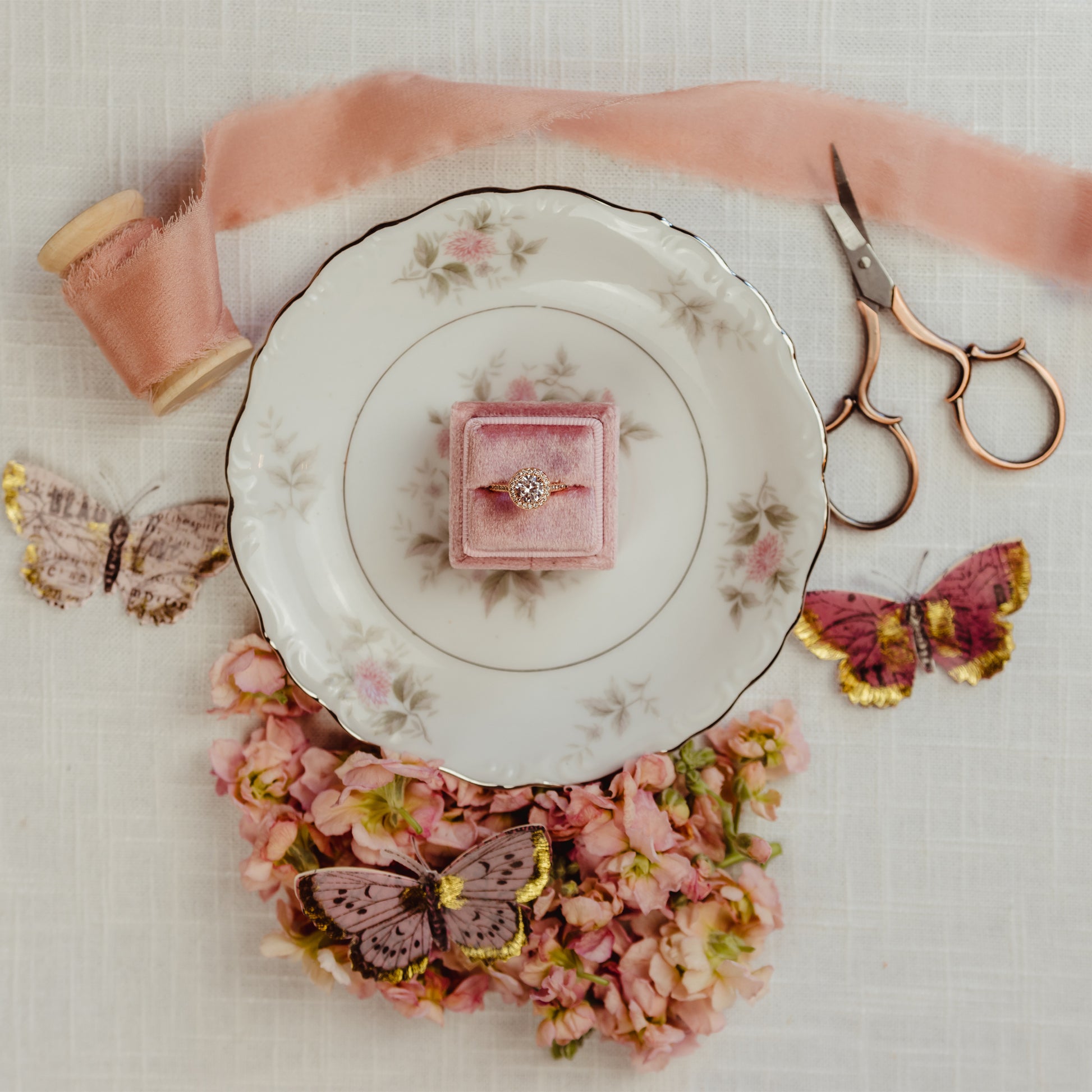 Square Velvet Ring Box for Wedding Ceremony Ring Exchange Pink Velvet Holds 1 Ring