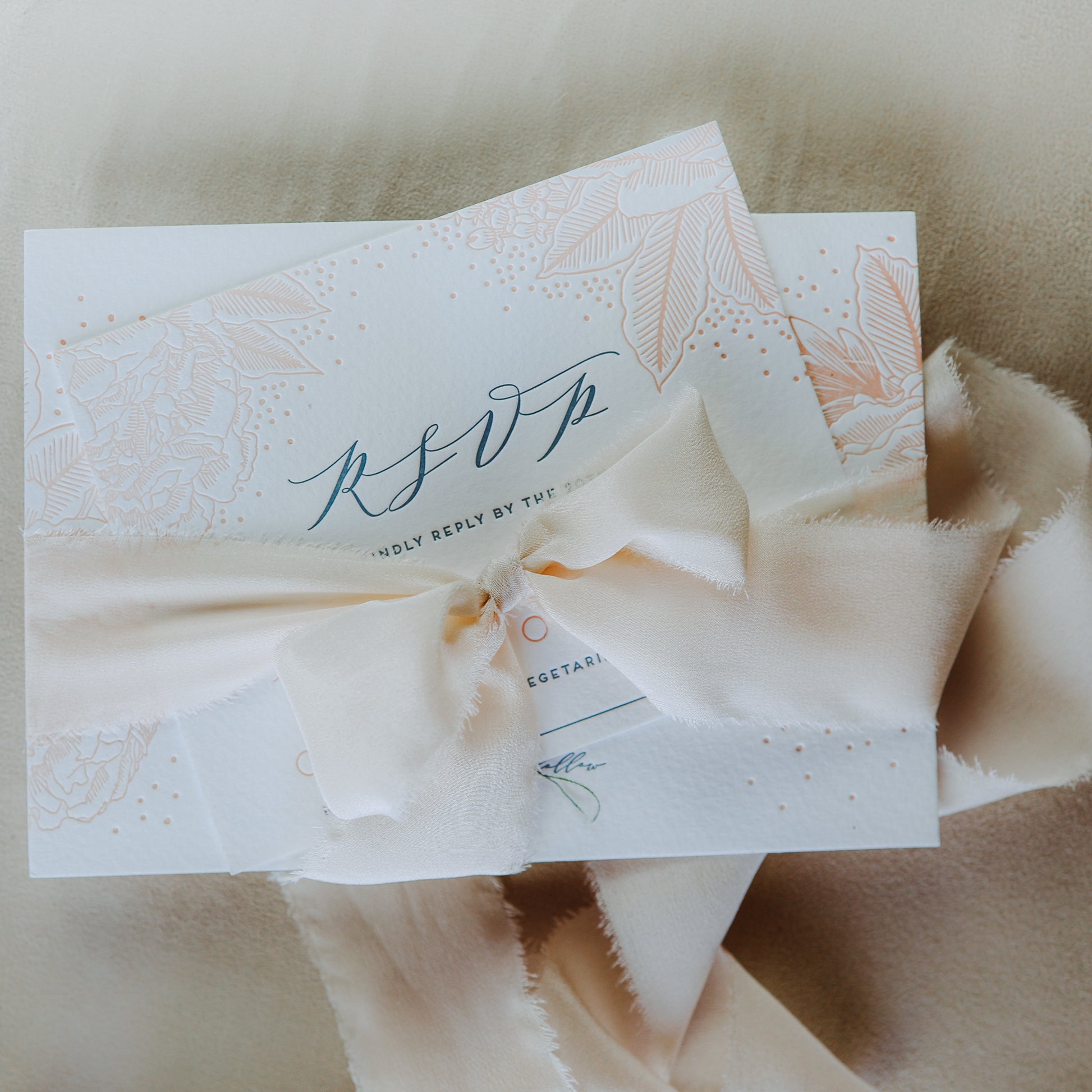 Silk ribbon for wedding invitations hand dyed in small batches