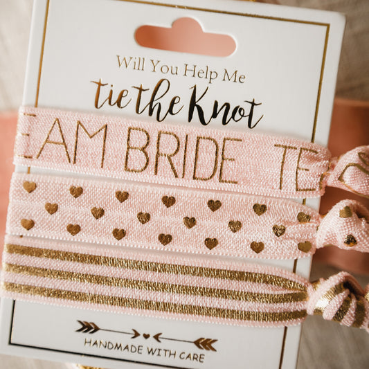 Bridesmaid Proposal Gift for Wedding Party with Set of 3 Themed Hair Ties Will You Help Me Tie the Knot