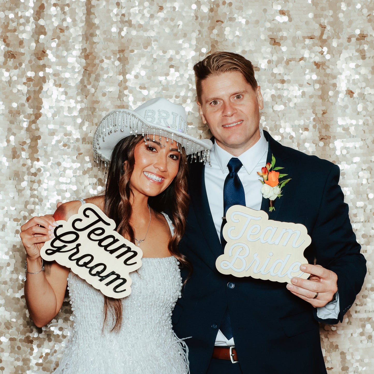 Make Your Photo Booth Extra Fun with Personalized Custom Signs from Ribbon & Rings and Laugh It Up with Any Message You Can Imagine