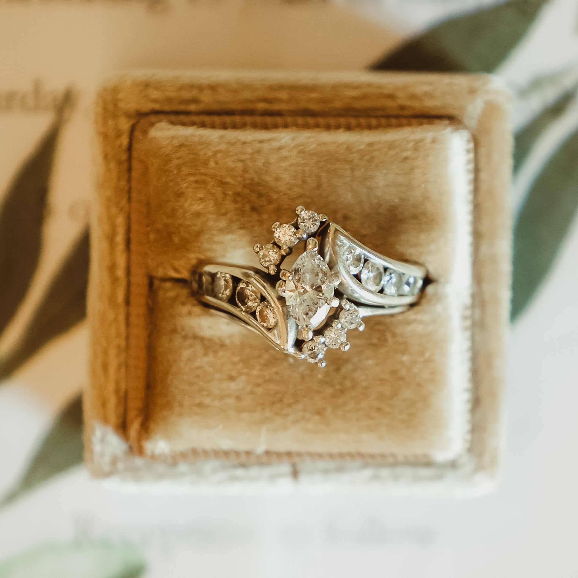Boho Style Wedding Ring Box in Soft Velvet for Holding Engagement Ring in Wedding Detail Photos and for Ring Bearer in Ceremony