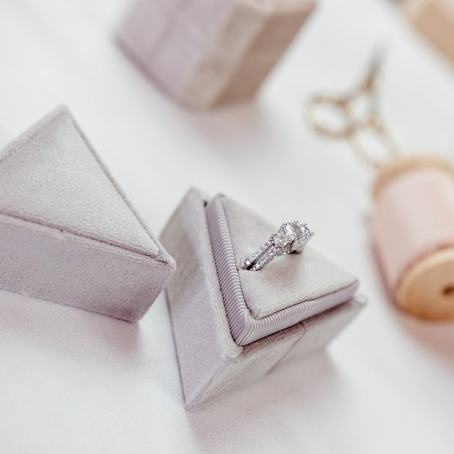 Triangle Ring Bearer Box for Wedding Ceremony Ring Exchange Holds 1 Ring Velvet Fabric