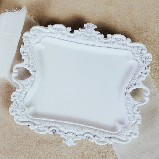 Flat Lay Styling Accessory Vintage Style Ring Dish with White Finish