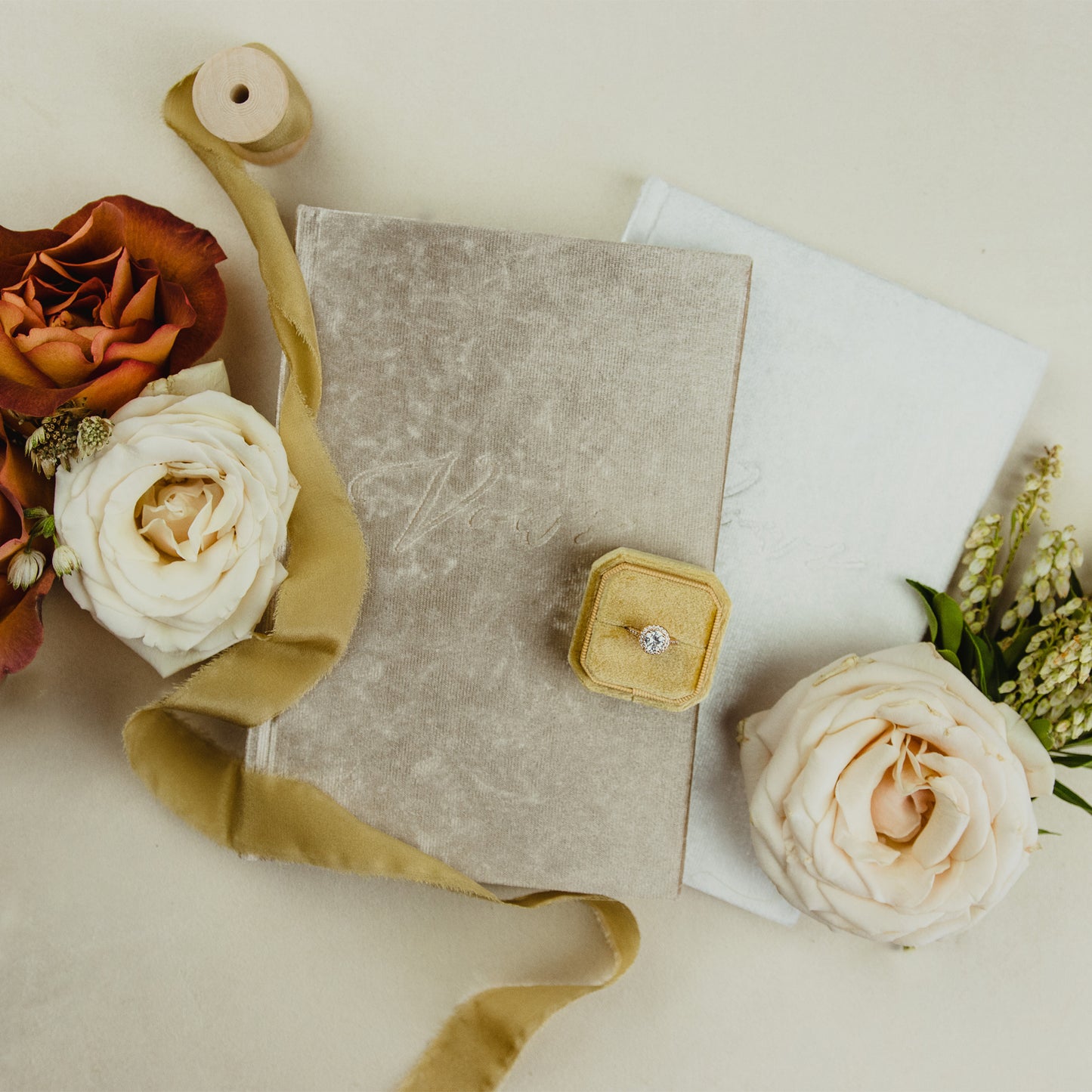 Tie Your Vows with a Beautiful Silk Ribbon Surrounding a Gorgeous and Soft Vow Book in Velvet