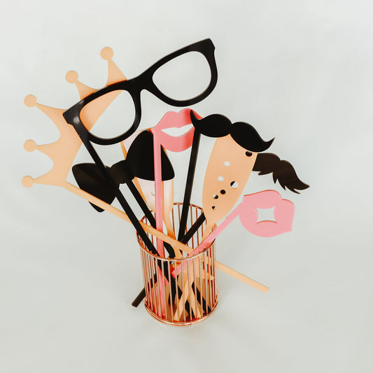Everything You Need for An Amazing Time in the Photo Booth with Props that Will Last All Night Long Like Lips, Mustaches, Silly Glasses and More