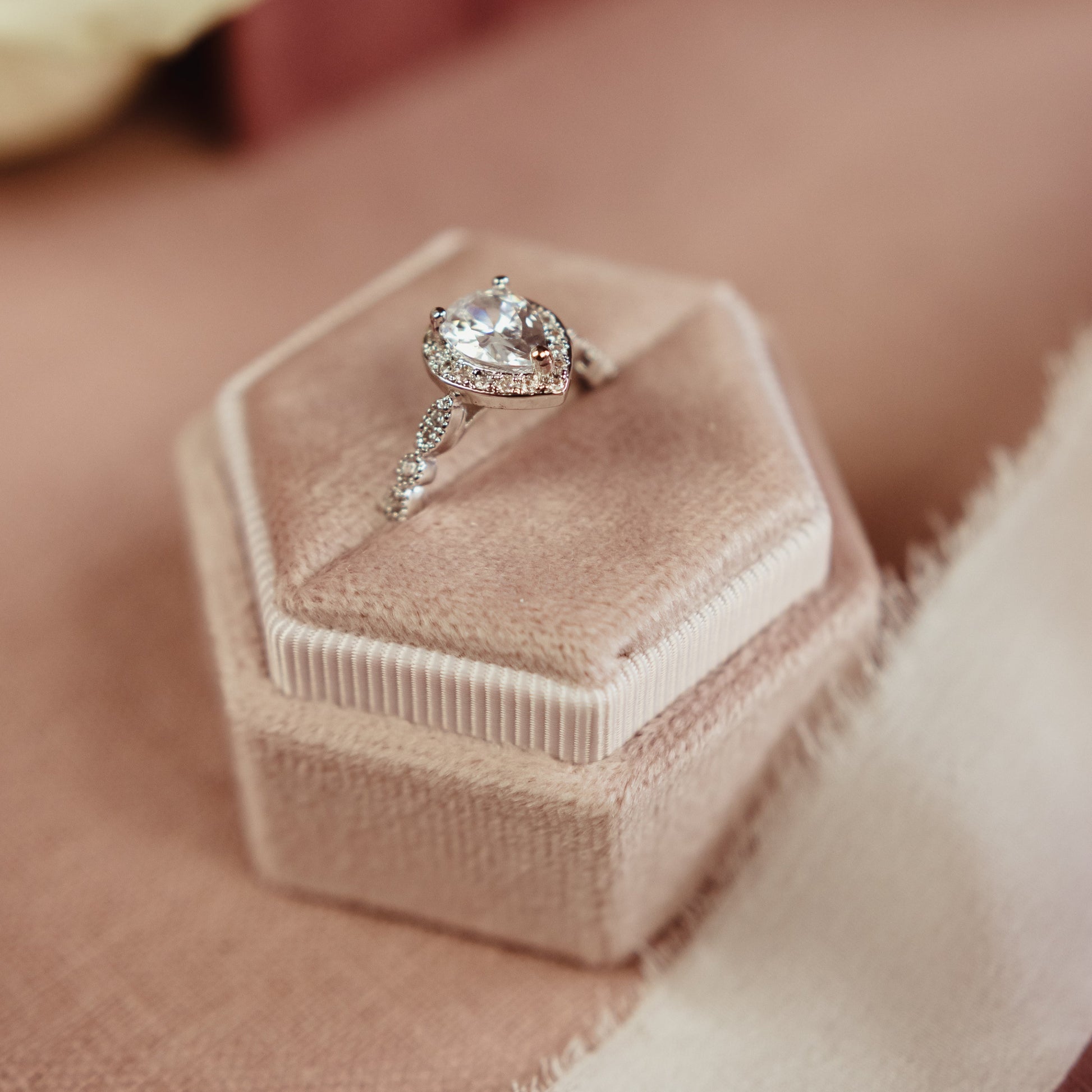 Velvet Ring Box Hexagon Single or Double Wedding Ring Holder