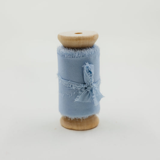 Blue silk ribbon for wedding invitations and bouquet