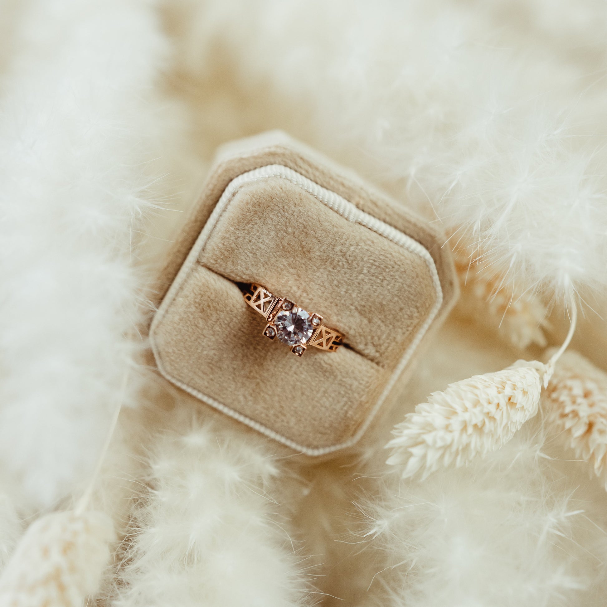 Velvet Ring Box Octagon Single or Double Wedding Ring Holder