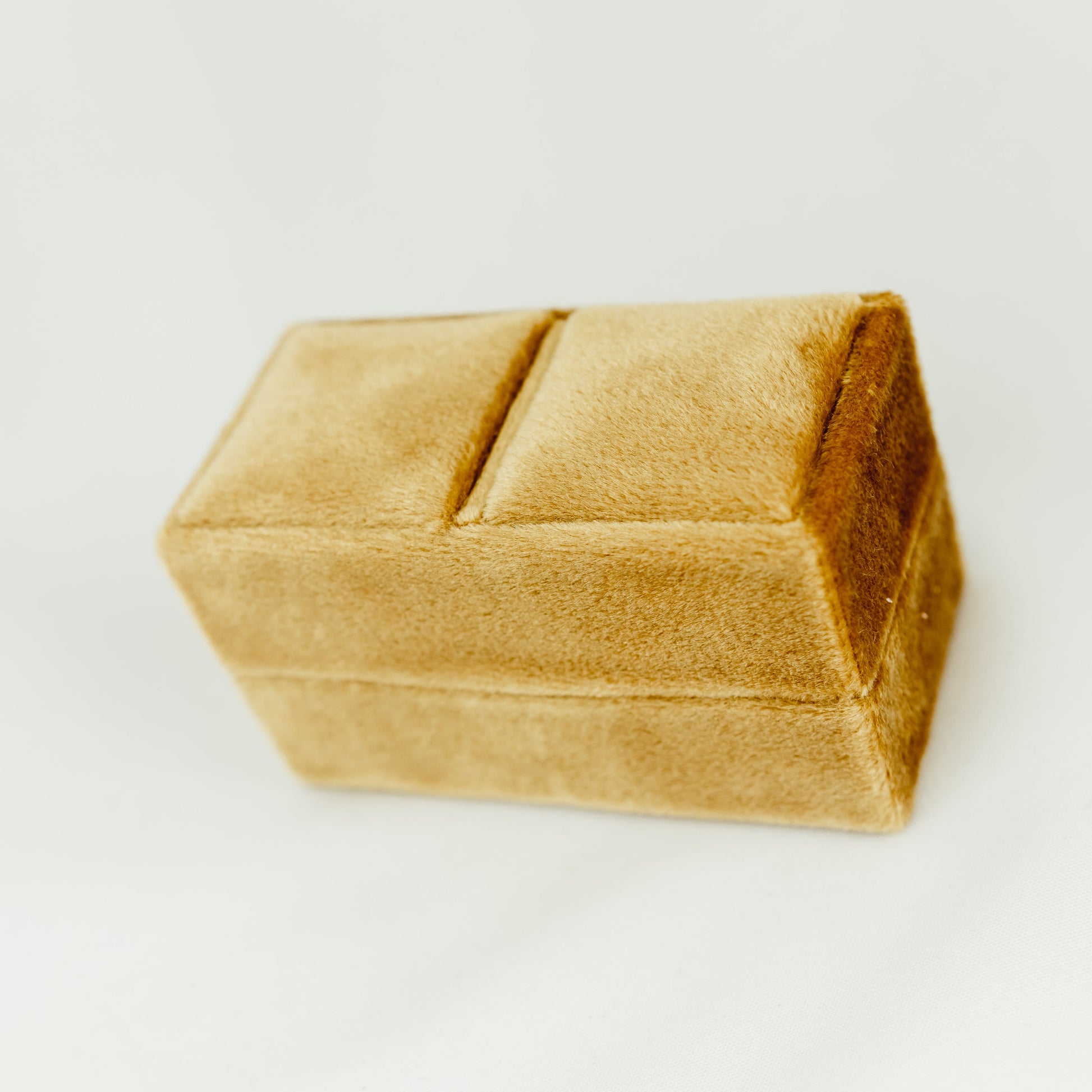 Velvet Double Ring Box for Wedding Ceremony and Flat Lay Photos Holds 2 Rings Mustard Color