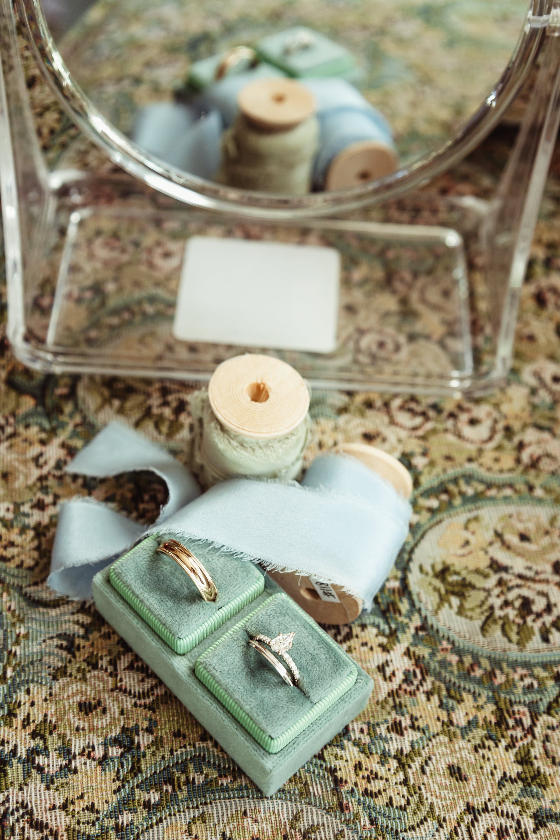 Velvet Double Ring Box Holds 2 Wedding Rings for Flat Lay Photos and Wedding Details